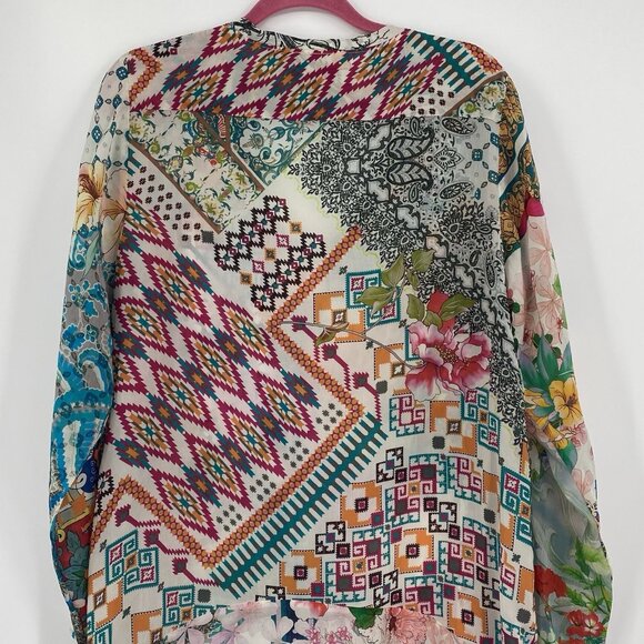 Johnny Was Large Multicolor Floral Boho Tunic Mixed Print Kimono Rayon V-Neck - Picture 10 of 11